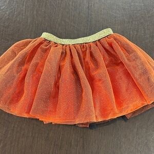 Btween Orange and Black Tulle Skirt with Gold Waistband and Polka Dots. Sz 4T